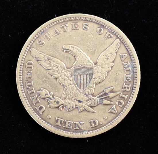 A United States 1853 ten dollar Liberty gold coin,